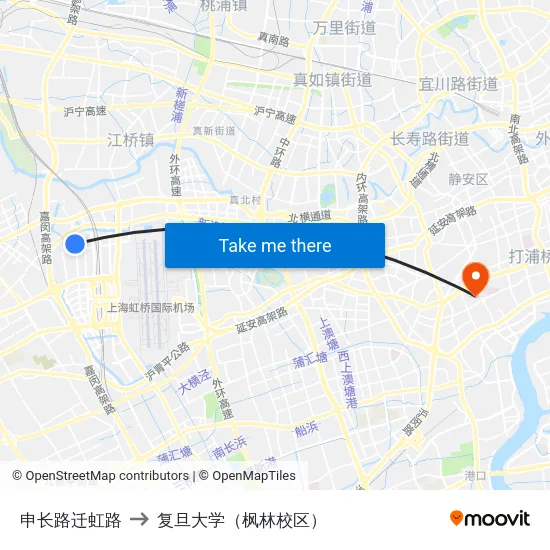 申长路迁虹路 to 复旦大学（枫林校区） map
