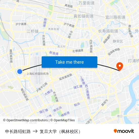 申长路绍虹路 to 复旦大学（枫林校区） map
