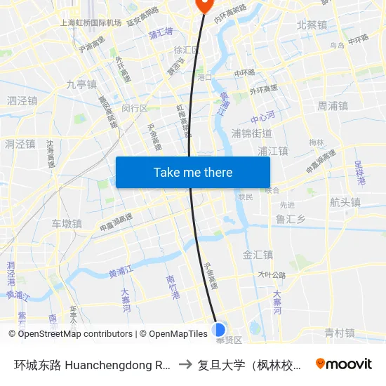 环城东路 Huanchengdong Road to 复旦大学（枫林校区） map