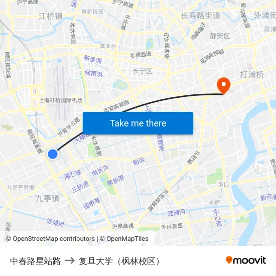 中春路星站路 to 复旦大学（枫林校区） map