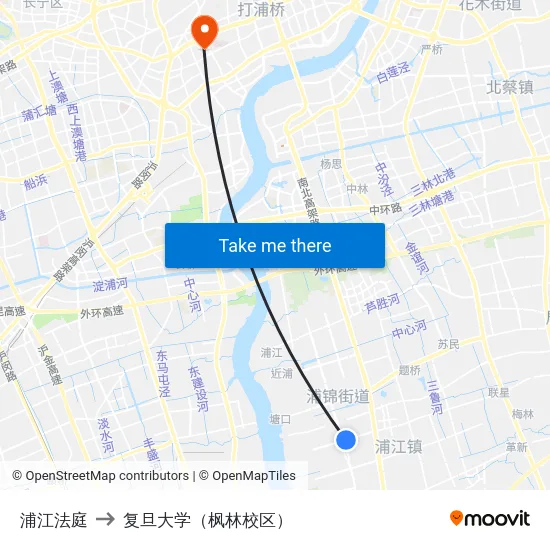 浦江法庭 to 复旦大学（枫林校区） map