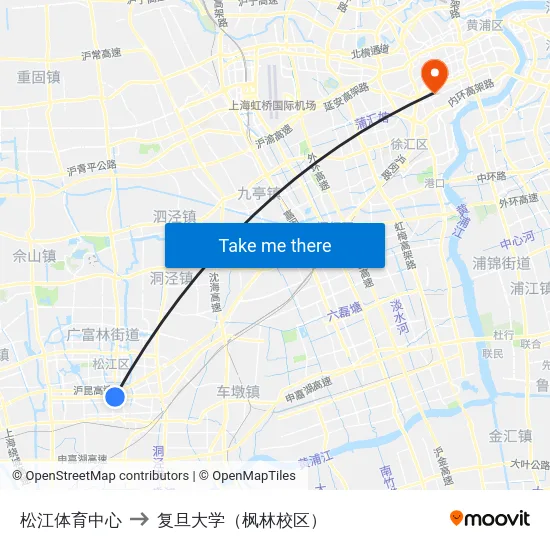 松江体育中心 to 复旦大学（枫林校区） map