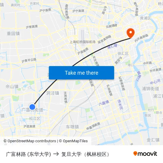 广富林路 (东华大学) to 复旦大学（枫林校区） map