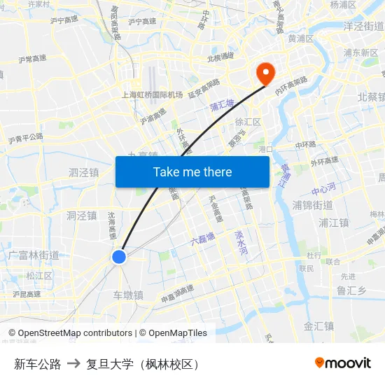 新车公路 to 复旦大学（枫林校区） map