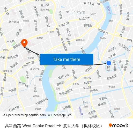高科西路 West Gaoke Road to 复旦大学（枫林校区） map
