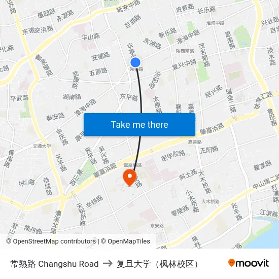 常熟路 Changshu Road to 复旦大学（枫林校区） map