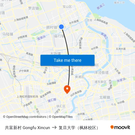 共富新村 Gongfu Xincun to 复旦大学（枫林校区） map
