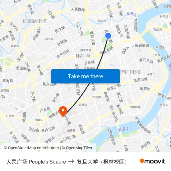人民广场 People's Square to 复旦大学（枫林校区） map