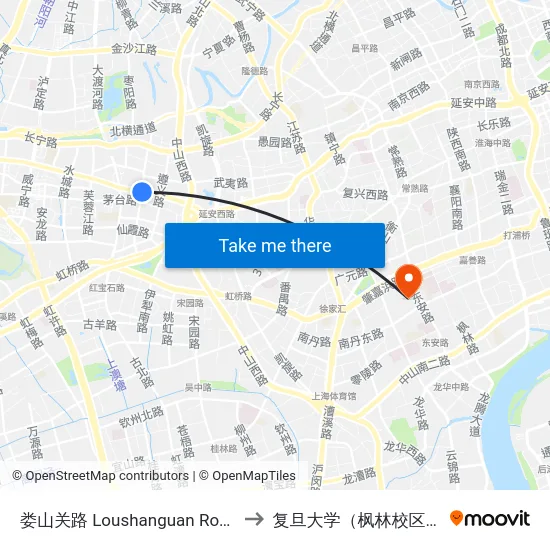 娄山关路 Loushanguan Road to 复旦大学（枫林校区） map