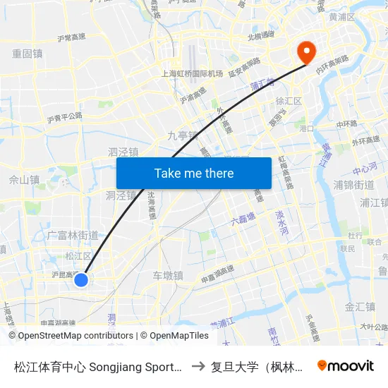 松江体育中心 Songjiang Sports Center to 复旦大学（枫林校区） map