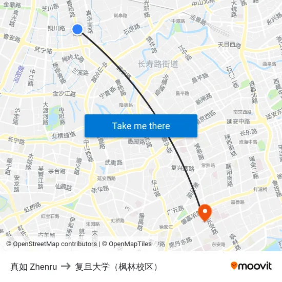 真如 Zhenru to 复旦大学（枫林校区） map