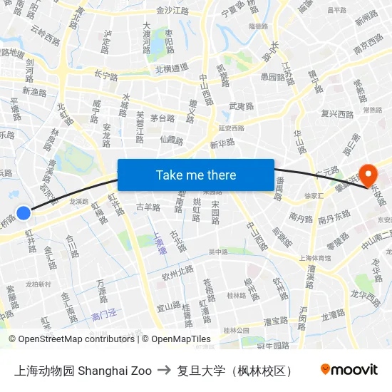 上海动物园 Shanghai Zoo to 复旦大学（枫林校区） map