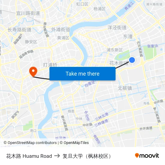 花木路 Huamu Road to 复旦大学（枫林校区） map
