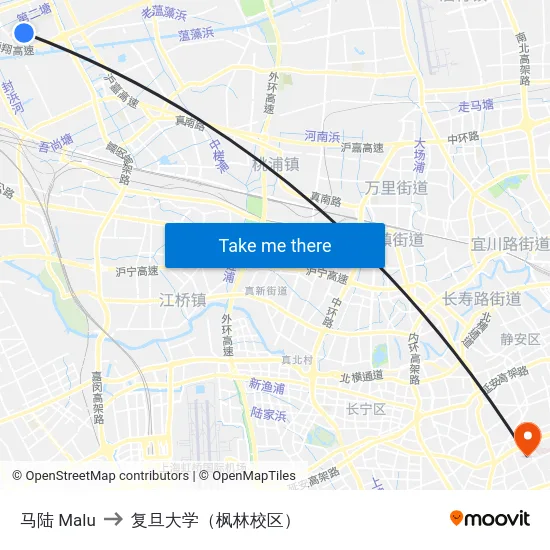 马陆 Malu to 复旦大学（枫林校区） map