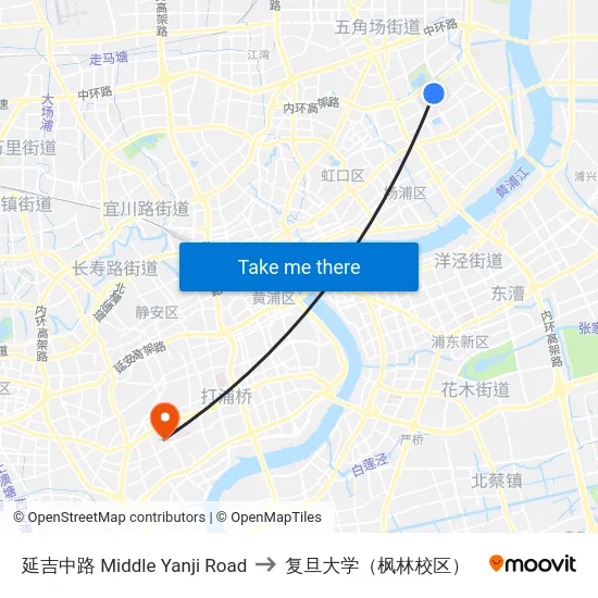 延吉中路 Middle Yanji Road to 复旦大学（枫林校区） map