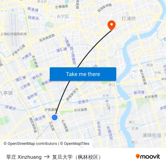 莘庄 Xinzhuang to 复旦大学（枫林校区） map