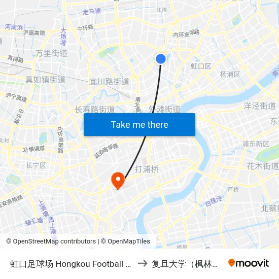 虹口足球场 Hongkou Football Stadium to 复旦大学（枫林校区） map