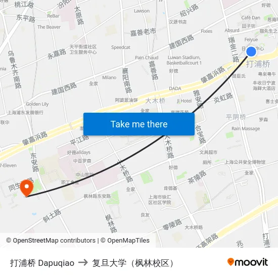 打浦桥 Dapuqiao to 复旦大学（枫林校区） map