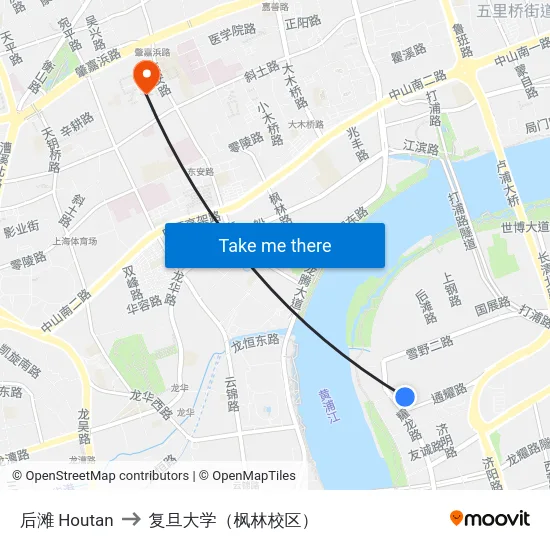 后滩 Houtan to 复旦大学（枫林校区） map
