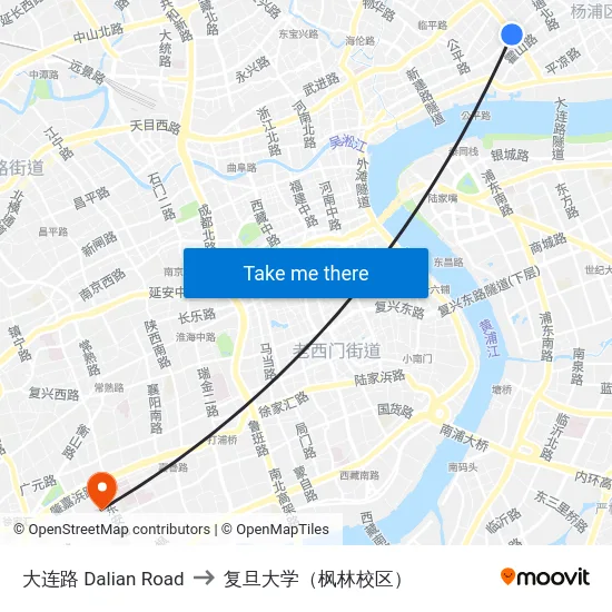 大连路 Dalian Road to 复旦大学（枫林校区） map