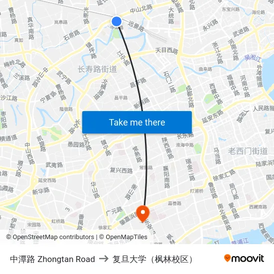 中潭路 Zhongtan Road to 复旦大学（枫林校区） map