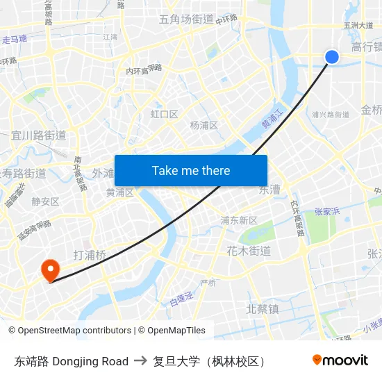 东靖路 Dongjing Road to 复旦大学（枫林校区） map