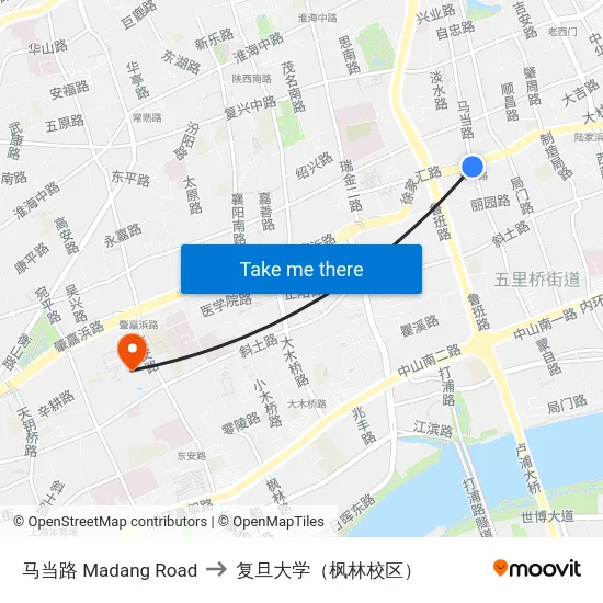 马当路 Madang Road to 复旦大学（枫林校区） map
