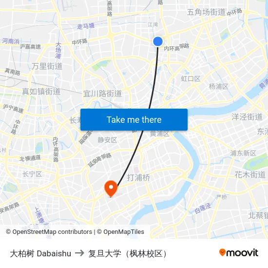 大柏树 Dabaishu to 复旦大学（枫林校区） map
