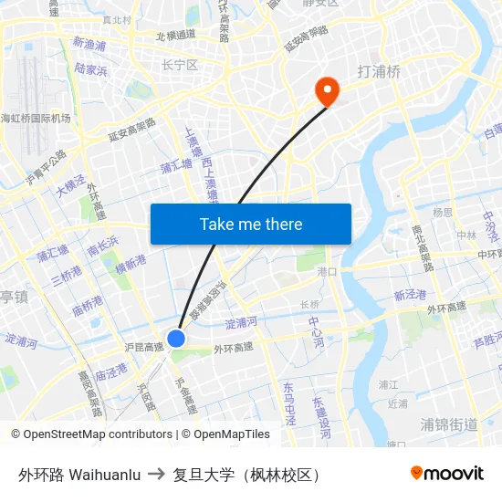 外环路 Waihuanlu to 复旦大学（枫林校区） map