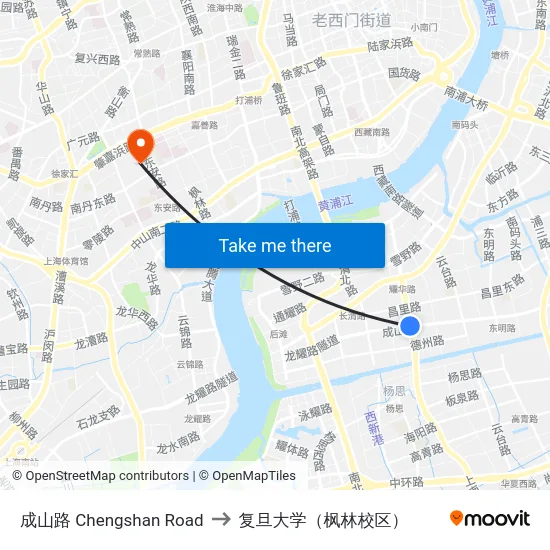 成山路 Chengshan Road to 复旦大学（枫林校区） map