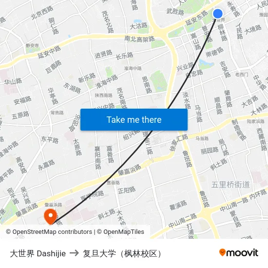 大世界 Dashijie to 复旦大学（枫林校区） map