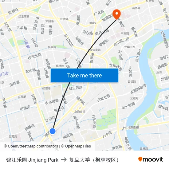锦江乐园 Jinjiang Park to 复旦大学（枫林校区） map