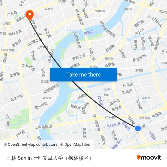三林 Sanlin to 复旦大学（枫林校区） map