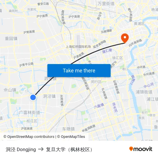 洞泾 Dongjing to 复旦大学（枫林校区） map