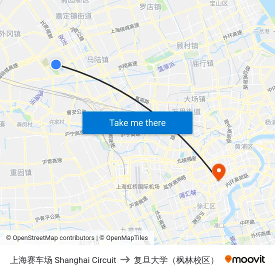 上海赛车场 Shanghai Circuit to 复旦大学（枫林校区） map