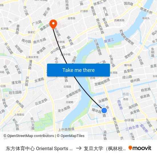 东方体育中心 Oriental Sports Center to 复旦大学（枫林校区） map