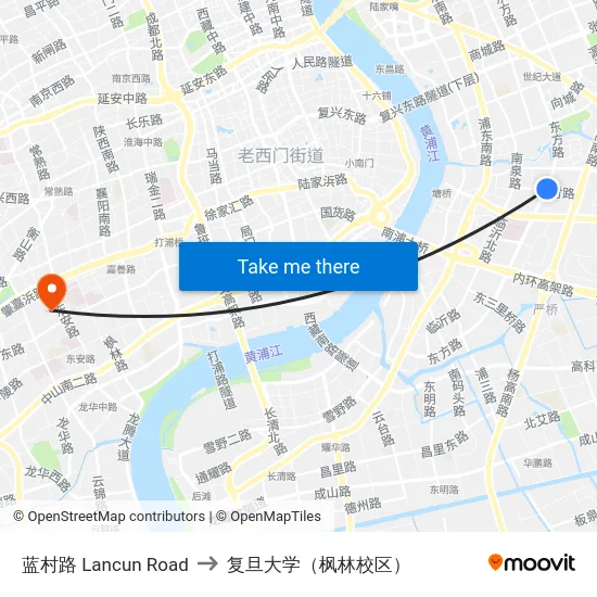 蓝村路 Lancun Road to 复旦大学（枫林校区） map