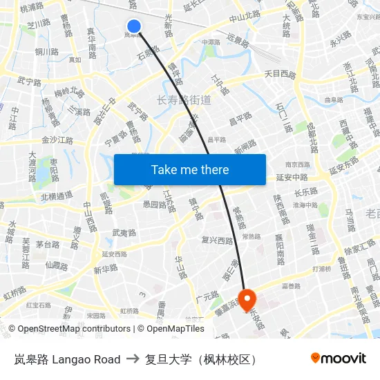 岚皋路 Langao Road to 复旦大学（枫林校区） map
