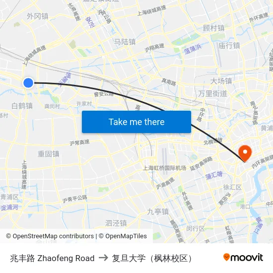 兆丰路 Zhaofeng Road to 复旦大学（枫林校区） map