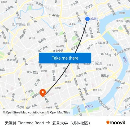 天潼路 Tiantong Road to 复旦大学（枫林校区） map