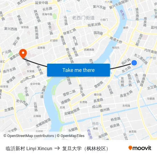 临沂新村 Linyi Xincun to 复旦大学（枫林校区） map