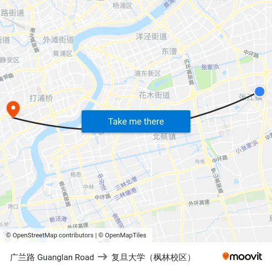 广兰路 Guanglan Road to 复旦大学（枫林校区） map