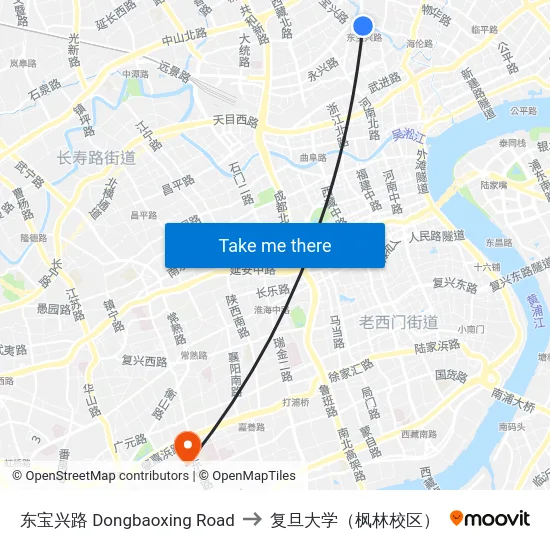 东宝兴路 Dongbaoxing Road to 复旦大学（枫林校区） map
