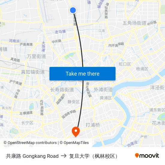共康路 Gongkang Road to 复旦大学（枫林校区） map