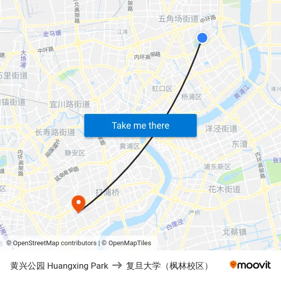 黄兴公园 Huangxing Park to 复旦大学（枫林校区） map
