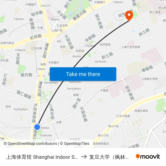 上海体育馆 Shanghai Indoor Stadium to 复旦大学（枫林校区） map