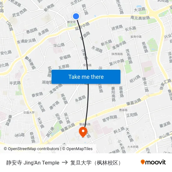 静安寺 Jing'An Temple to 复旦大学（枫林校区） map