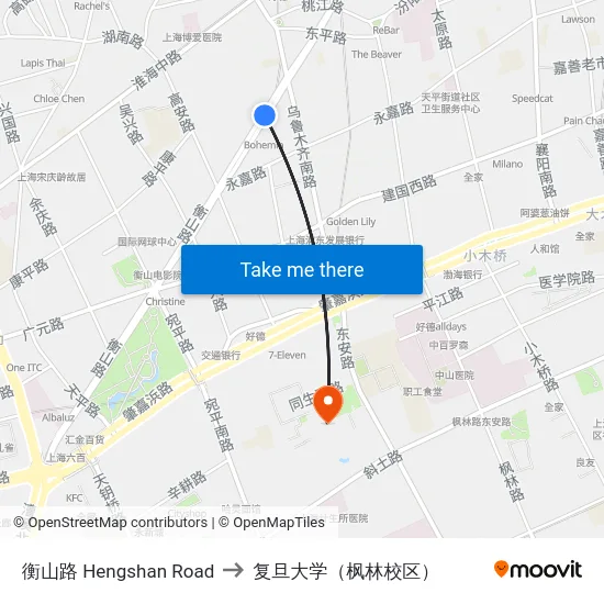 衡山路 Hengshan Road to 复旦大学（枫林校区） map