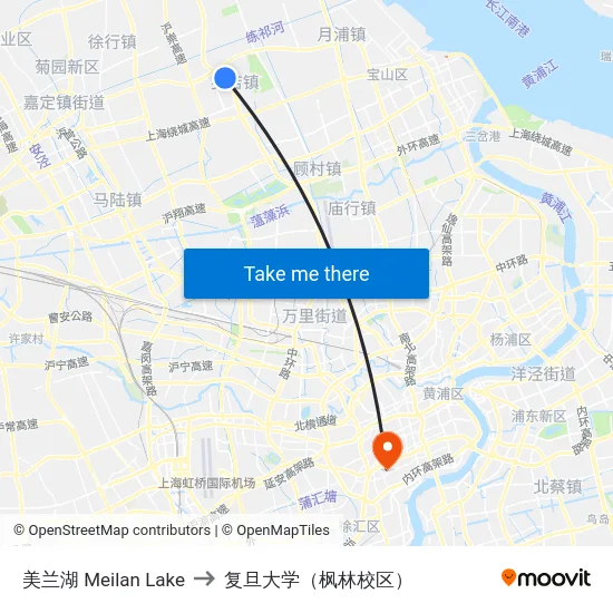 美兰湖 Meilan Lake to 复旦大学（枫林校区） map