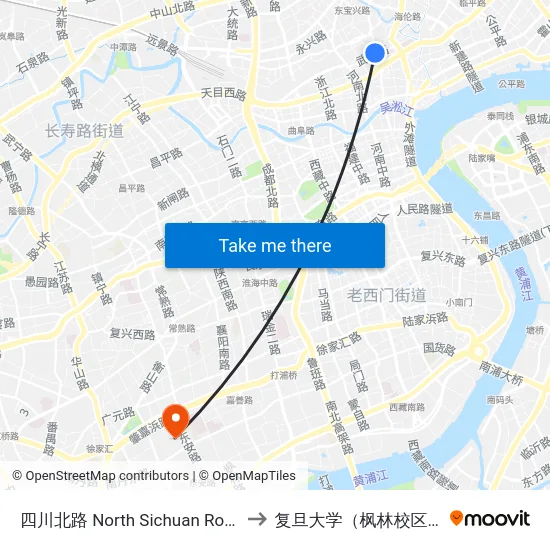 四川北路 North Sichuan Road to 复旦大学（枫林校区） map